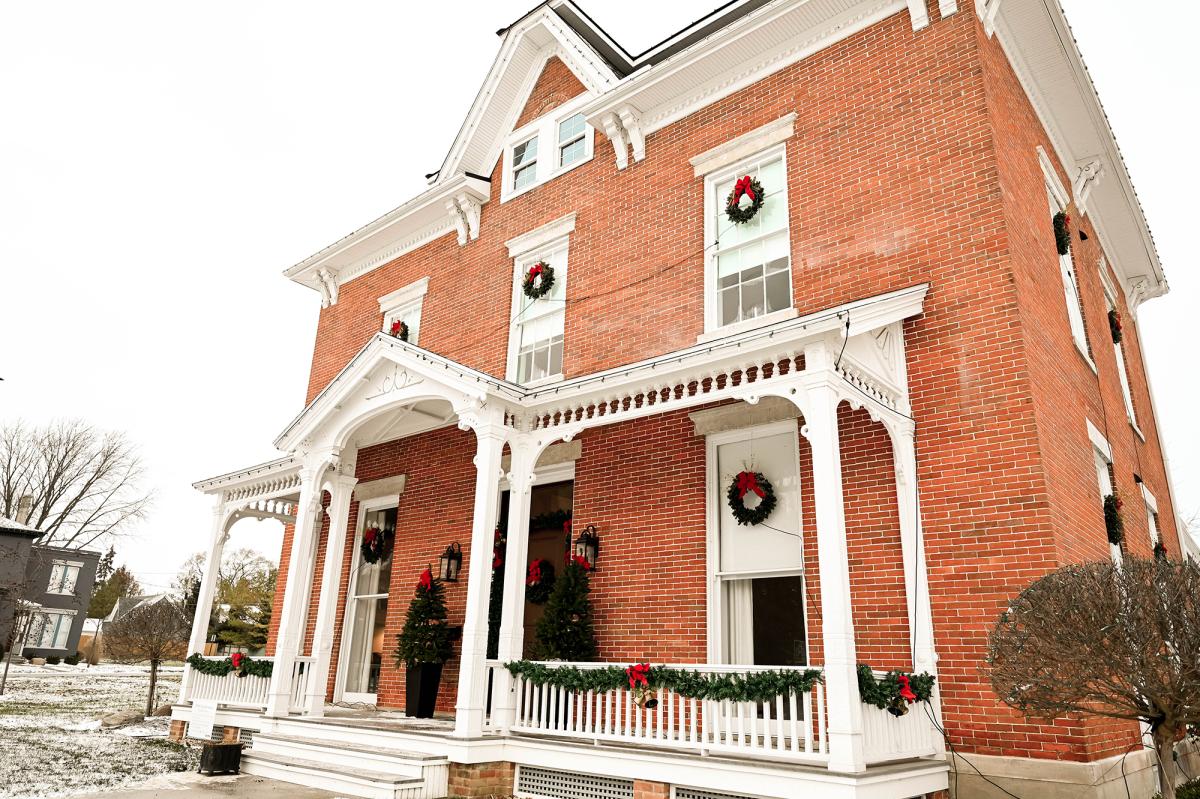 Blair House Front Porch with holiday decor