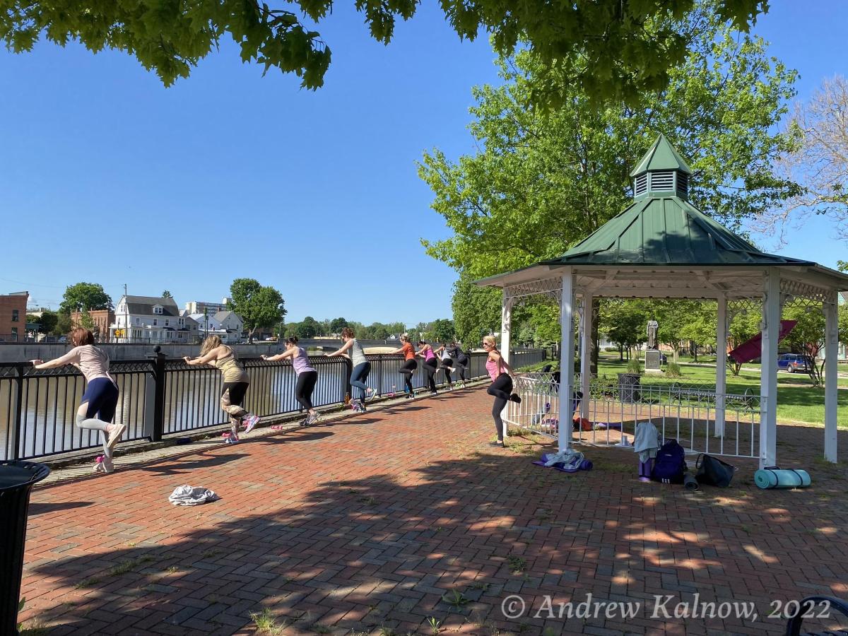 Yoga class by local studio along the Sandusky River.