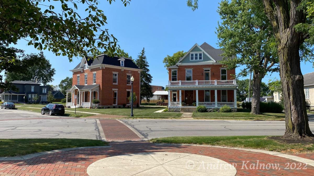 Restored homes across from monument square in Frost Village.